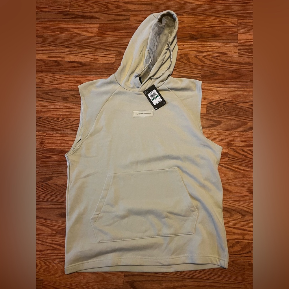 Under armour sleeveless hoodie gym tee - terry tan nwt